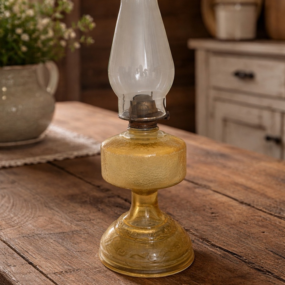 Amber Glass Kerosene Lamp